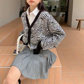 Long-sleeve Zebra Printed Knit Cardigan Zebra - One Size
