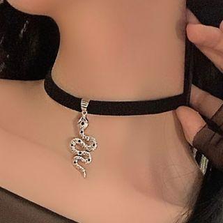Snake Choker Silver Snake - Black - One Size