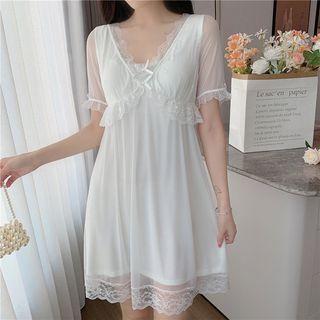 Short-sleeve Lace Trim Nightdress
