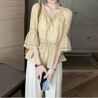 3/4-sleeve Blouse / Wide Leg Pants