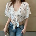 Dotted Short-sleeve Cropped Chiffon Top