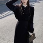 Details Lace-trim Cardigan / High-waist Midi Skirt
