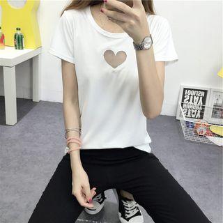 Mesh Panel Heart Short-sleeve T-shirt