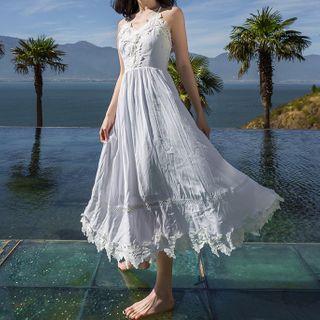 Spaghetti Strap Lace Trim Midi Sundress