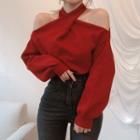 Cold Shoulder Twist-front Sweater