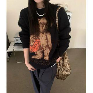 Bear Jacquard Sweater Black - One Size