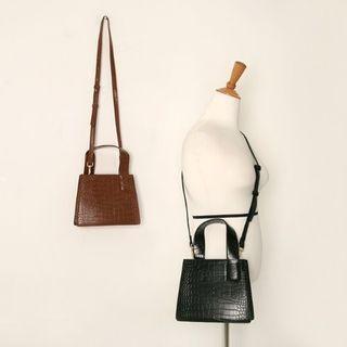 Croc-grain Trapezoid Cross Bag