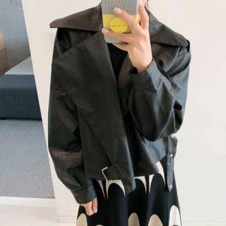 Wide-lapel Belted Pleather Rider Jacket