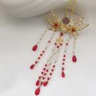 Butterfly Faux Pearl Fringed Hair Stick Red - One Size