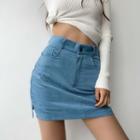 High-waist Corduroy Split Mini Skirt