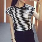 Frilled Short Sleeve Striped T-shirt