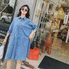 Elbow-sleeve Shirtdress With Sash