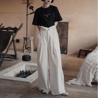 Wide-leg Pants / Faux Pearl Belt / Set