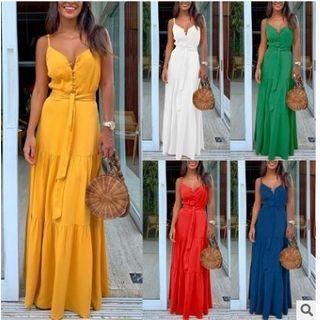Spaghetti Strap Tie-waist Maxi Dress