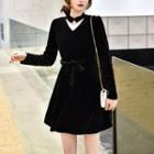 Choker-neck Long-sleeve A-line Dress