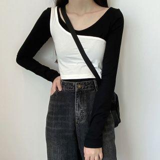 Set: Long-sleeve T-shirt + One-shoulder Tank Top