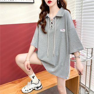 3/4-sleeve Lace-up Hoodie
