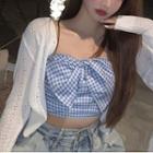 Plaid Bow Accent Tube Top Blue - One Size