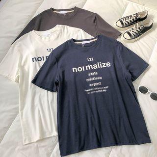 Short-sleeve Round Neck Lettering Print Top