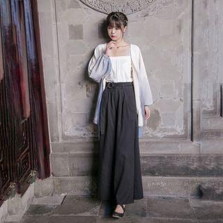 Print Open Front Jacket / Wide Leg Pants