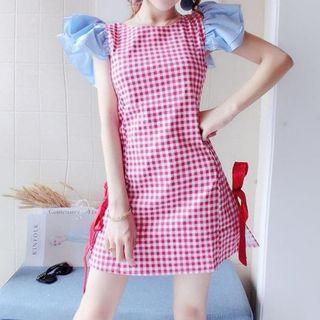 Gingham Frilled Short-sleeve Dress