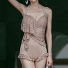 Set: Halter-neck Swimsuit + Cover-up Skirt