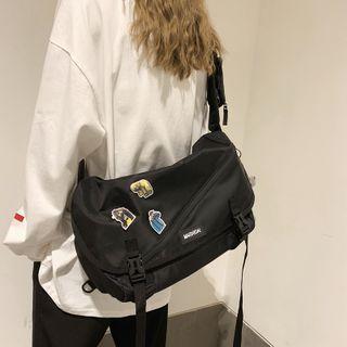 Lettering Zip Messenger Bag Black - One Size