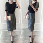 Set: Plaid Panel Short Sleeve Top + Plaid Midi Skirt