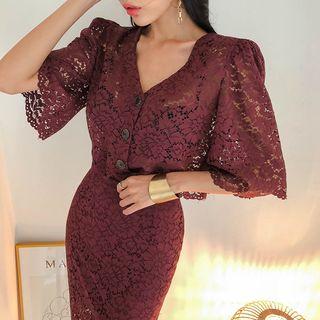 Bell-sleeve Crop Lace Blouse