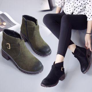 Chunky Heel Belted Ankle Boots