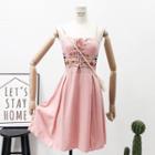 Lace-up Embroidered A-line Dress
