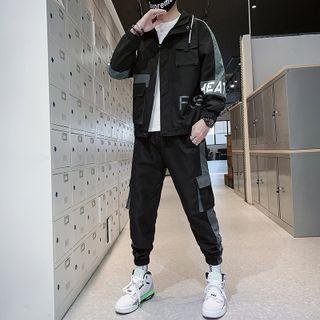 Set: Lettering Hooded Jacket + Cargo Pants