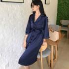 Contrast Trim Notch Lapel 3/4 Sleeve Shirt Dress