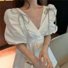 Short-sleeve Rhinestone Bow Mini A-line Dress