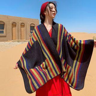 Striped Hooded Knit Shawl