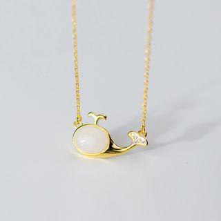 925 Sterling Silver Bead Whale Pendant Necklace As Shown In Figure - One Size