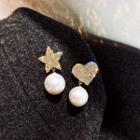 Non-matching Rhinestone Heart & Star Faux Pearl Dangle Earring 1 Pair - Gold - One Size