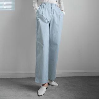 Tab-waist Wide-leg Cotton Pants