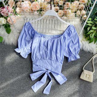 Bow-back Square-neck Plain Cropped Blouse