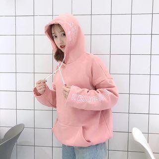 Letter Embroidered Hooded Pullover