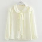 Lace Trim Bow Accent Shirt Off-white - One Size