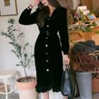 Ruffle Hem Long-sleeve Single-breasted Dress