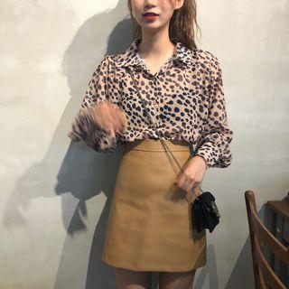 Leopard Patterned Shirt / A-line Skirt