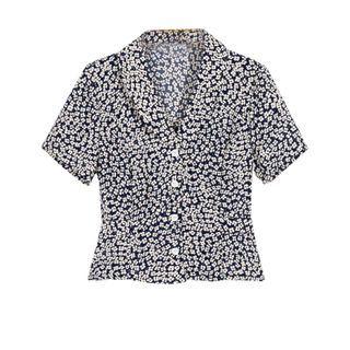 Short-sleeve Floral Cropped Blouse