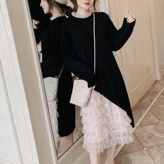 Ruffle Panel Long-sleeve A-line Dress