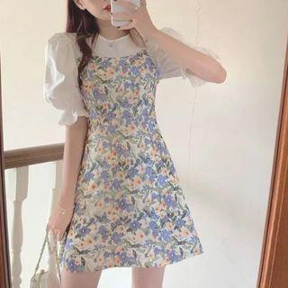 Flower Print Mini Overall Dress
