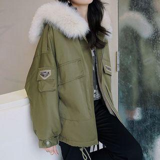 Large Shearling-collar Cropped Jacket