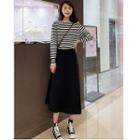 Set: Striped Sweater + Midi A-line Knit Skirt Sweater - Stripes - Black & White - One Size / Skirt - Black - One Size