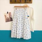 Floral High-waist A-line Skirt Blue - One Size