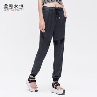 Faux Leather Panel Jogger Pants